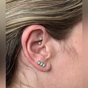 Anthropologie Opal Colored Stud Earrings with Cork Storage Bag